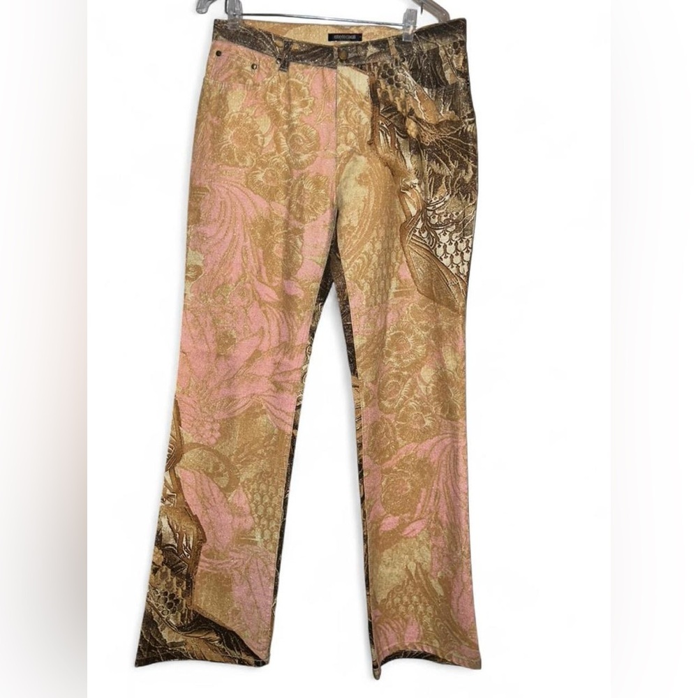 Roberto Cavalli Vintage Pink and Brown F/W 2001 Tapestry Glitter Jeans Size XL